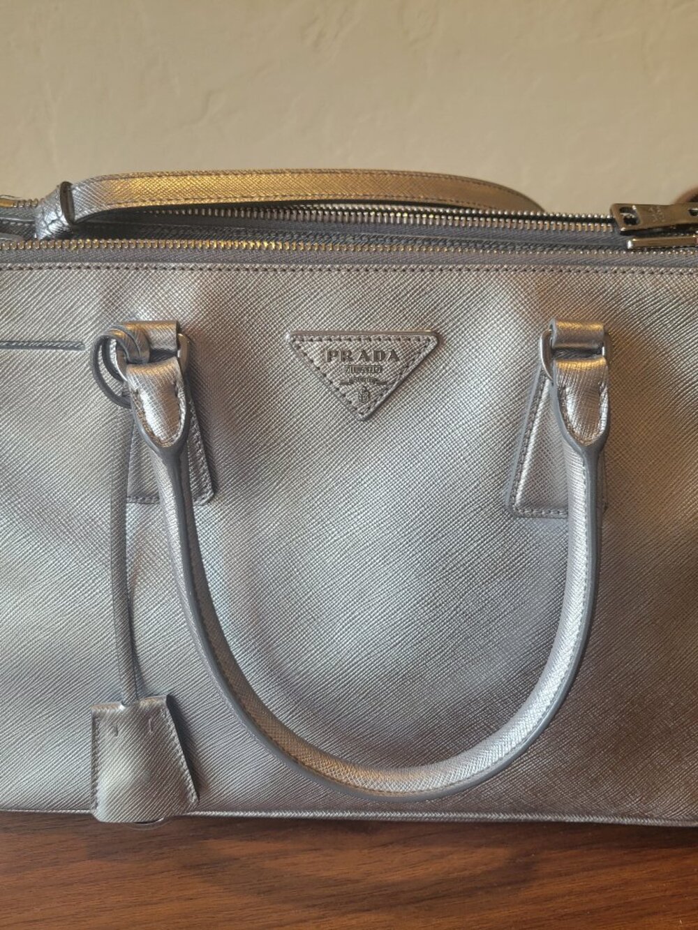 Small Silver Prada Saffiano Handbag